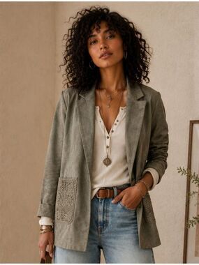 ANTHROPOLOGIE SOLITAIRE FAUX SUEDE OVERSIZED CARDIGAN KIMONO JACKET BLAZER SMALL